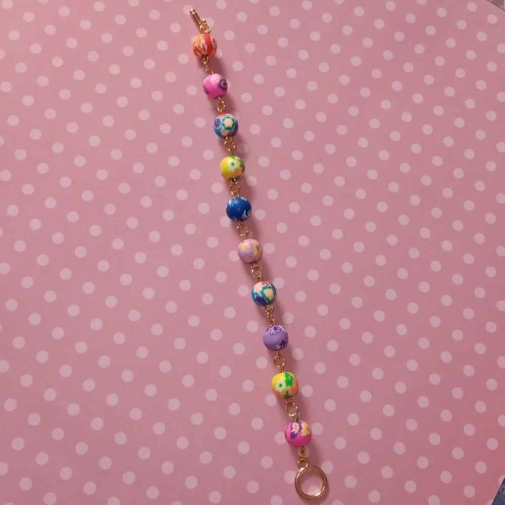 🌸HP! Colorful Floral Clay Beaded Boho Clasp  Bracelet New! - Picture 8 of 8